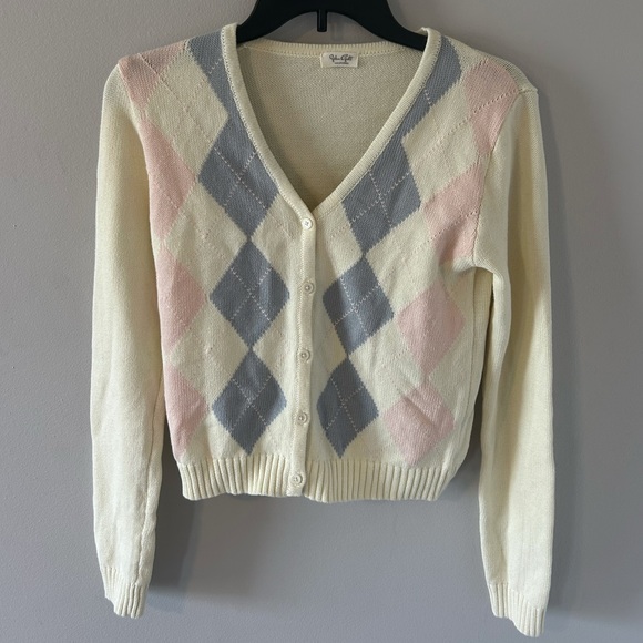 Argyle Sweater Pink Brandy Sweater Brandy Melville Cream, Pink